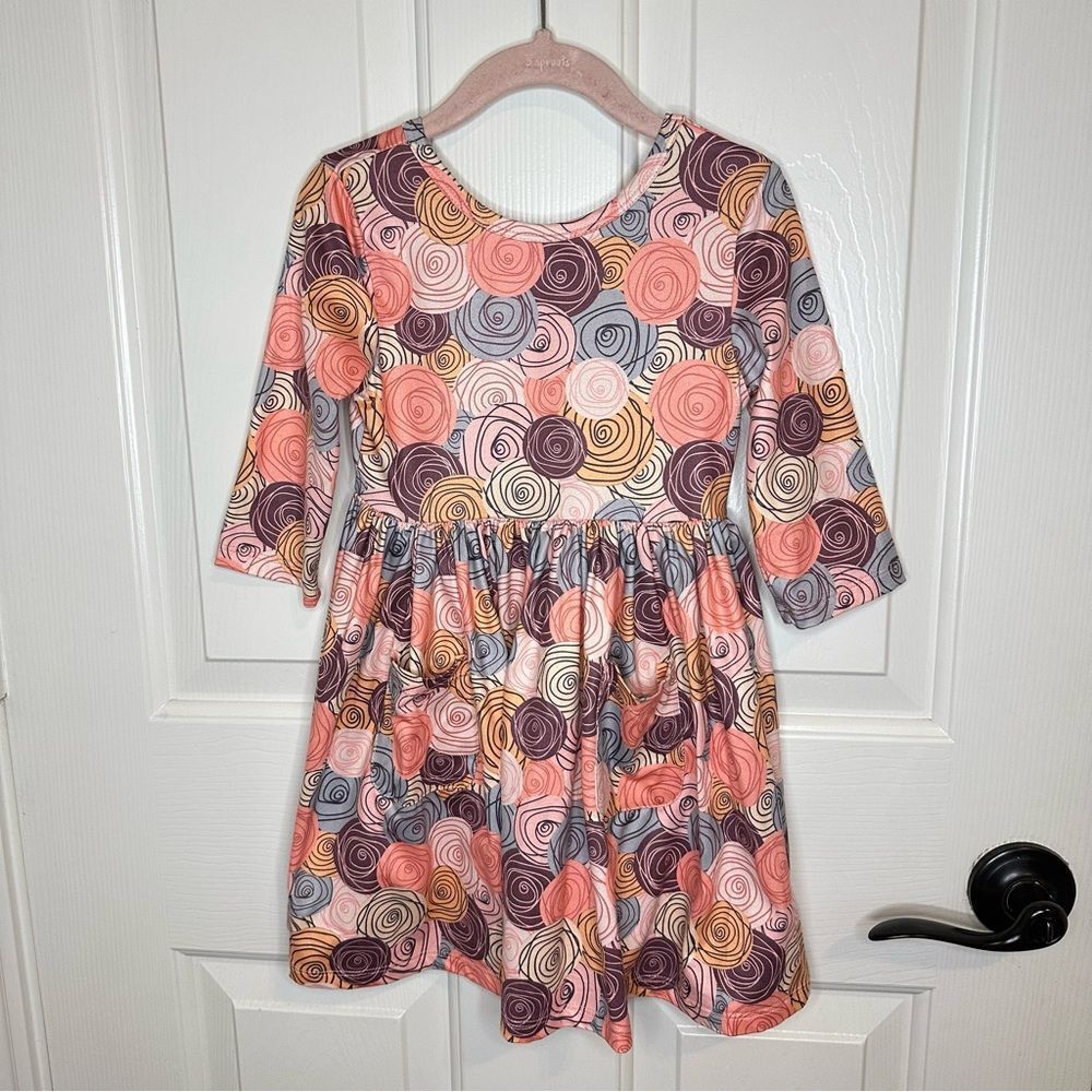 Mila & Rose Multicolor Pink Purple Orange Rose Chore Pocket Swing Dress 4T Boho